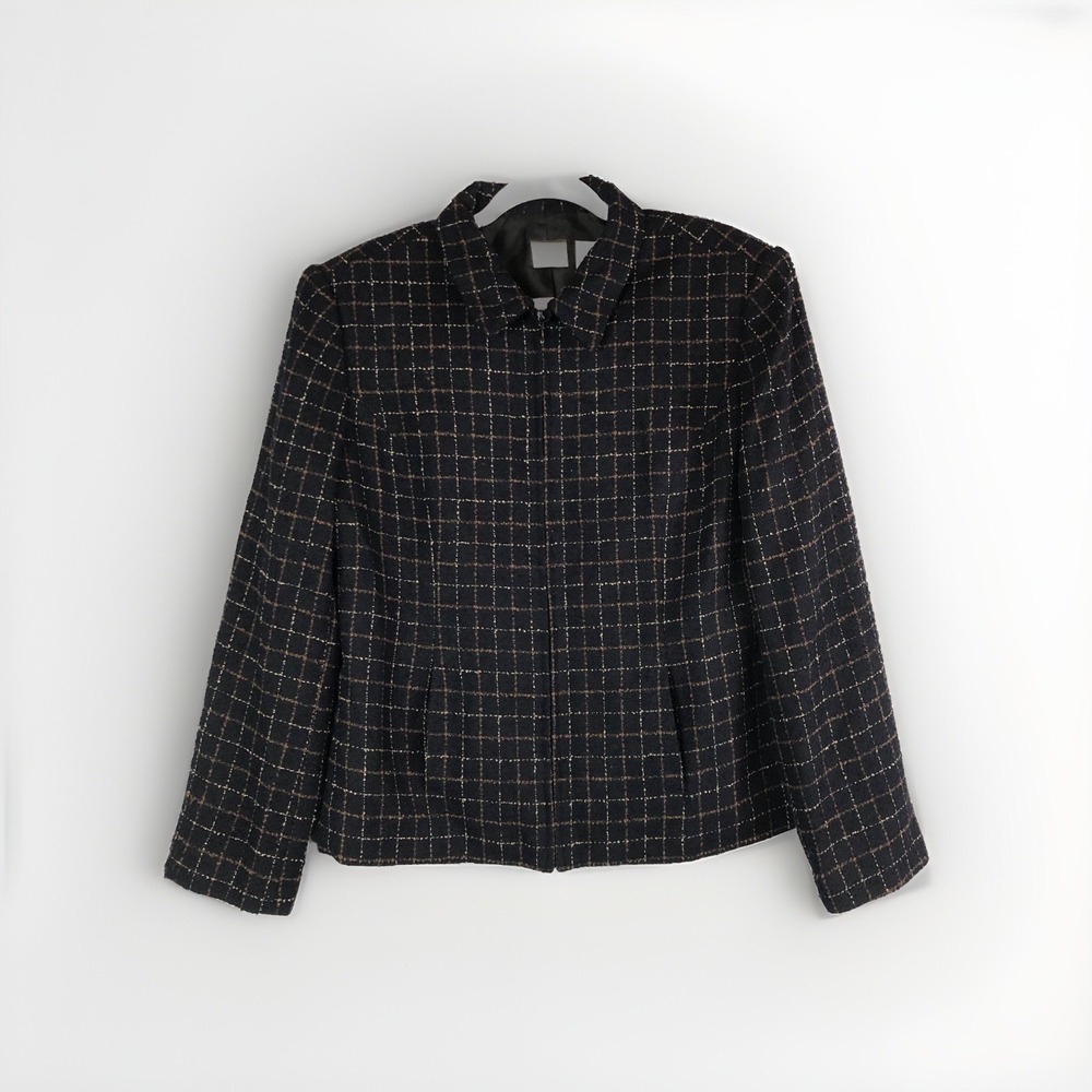 Emma James Black Tweed Jacket Blazer 14 Sport Coat Lined‎ Shoulder Pads Pockets